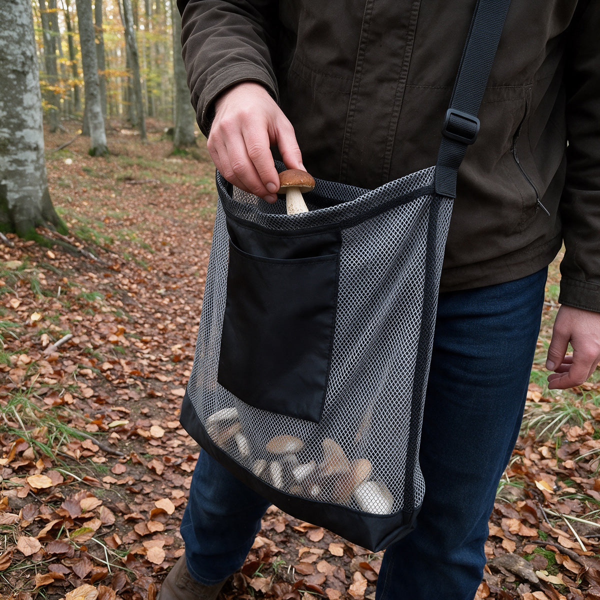 Mesh Mushroom Foraging Bag, in use
