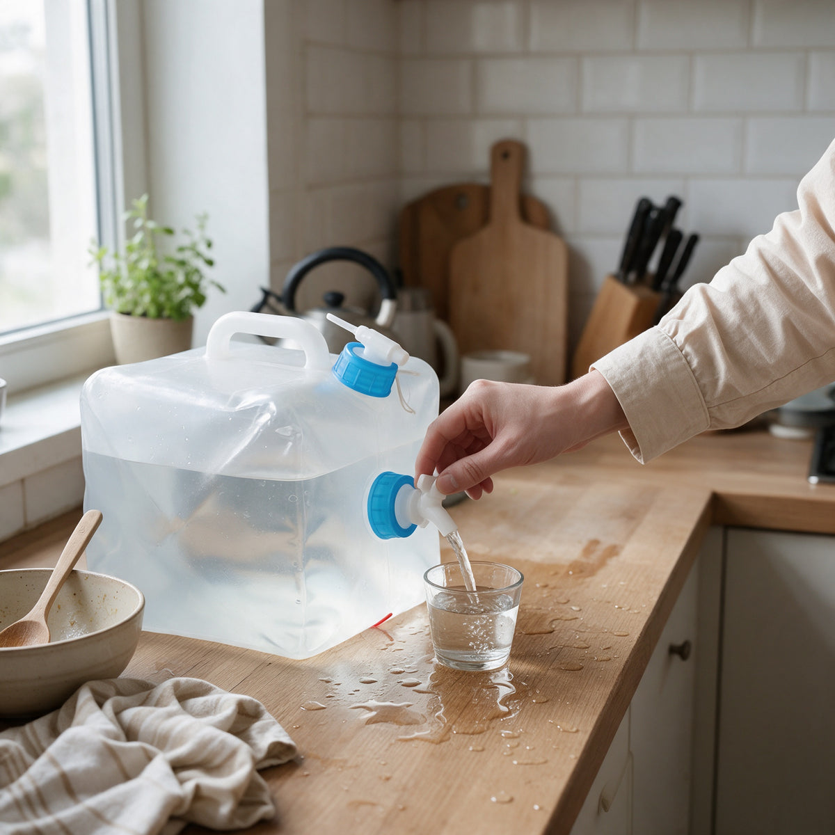 Collapsible Water Tank with Tap, in use