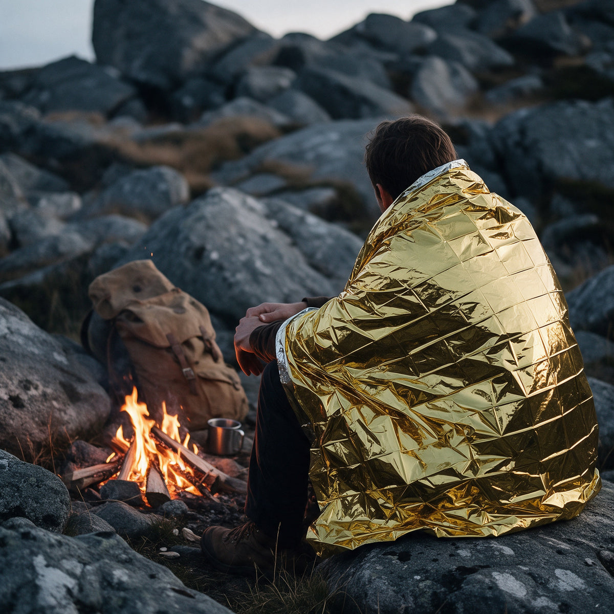Emergency Mylar Thermal Blankets 130×210 cm, in use