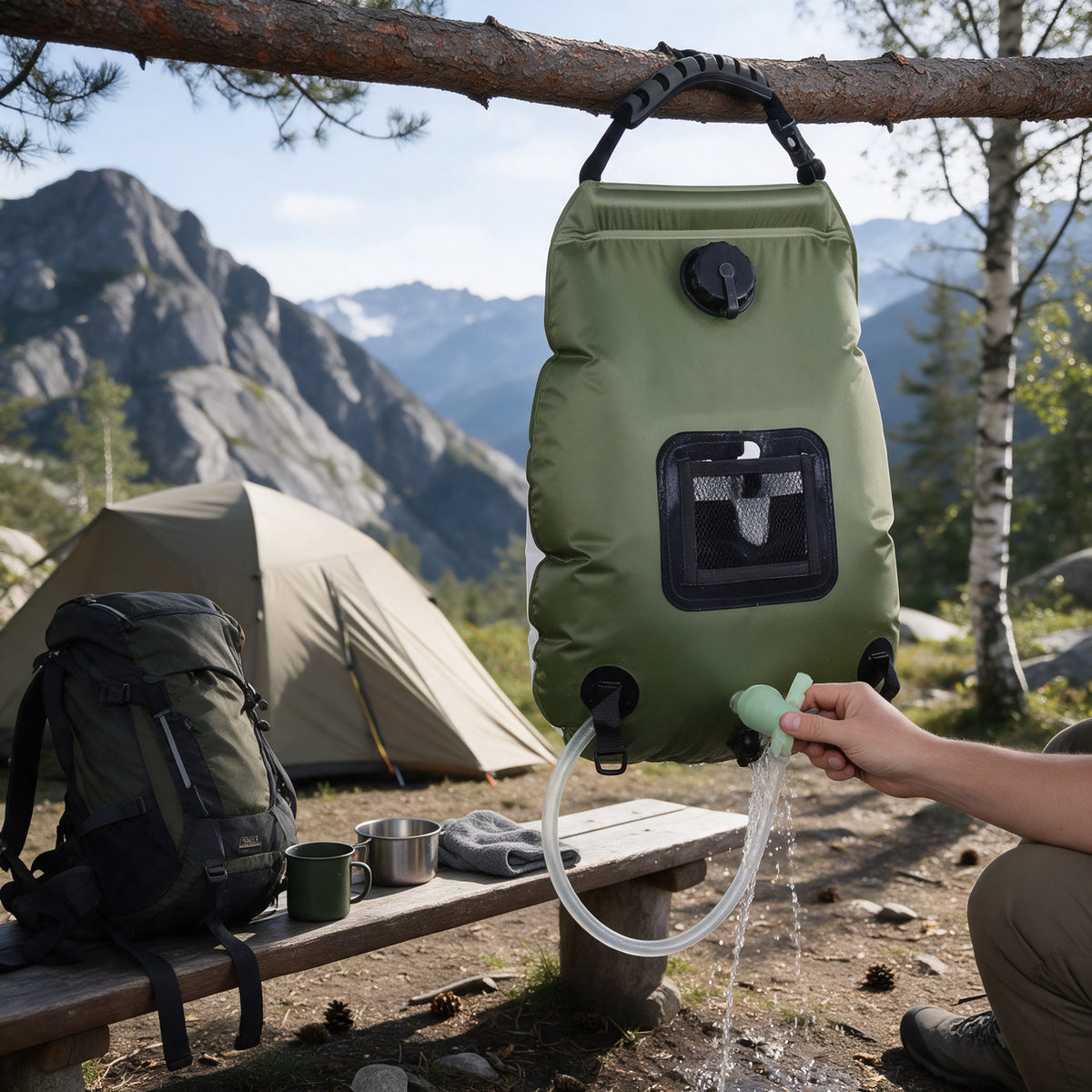 Solar Shower Bag 20 L, in use