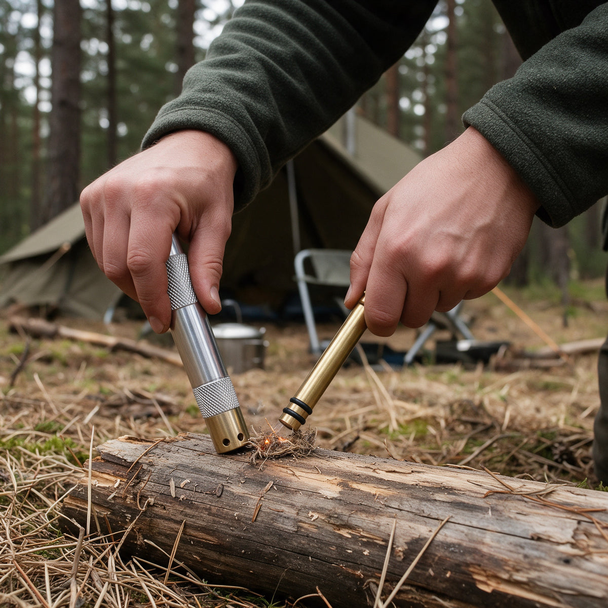 Brass Fire Piston, in use