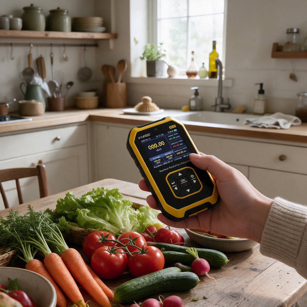 FNIRSI GC-01 Geiger Counter, in use