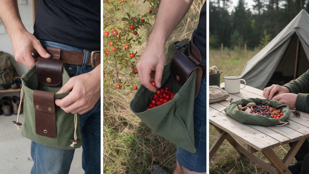 Canvas & Leather Bushcraft Foraging Pouch, how it works