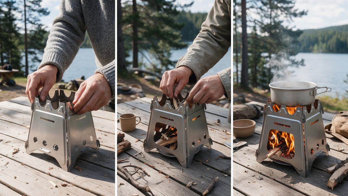 Folding Stainless Wood-Burning Camp Stove, how it works